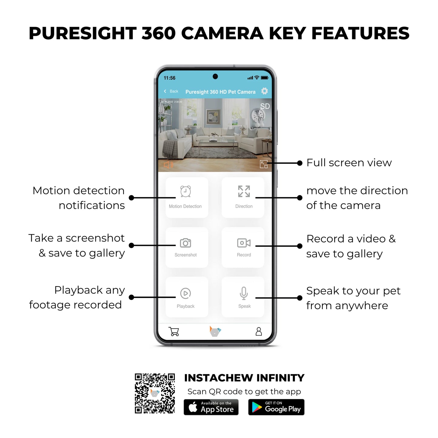 (2 Pack) Purrsight 360° Smart Wireless Pet 1080P HD Video Camera 2-Way Audio Mobile App Indoor Security