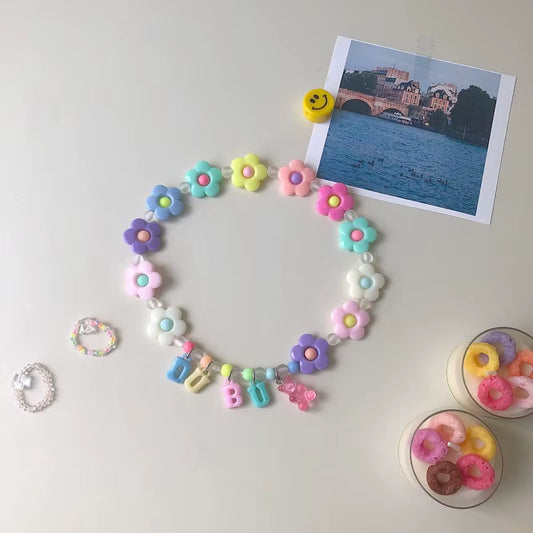 Pet Cat and Dog Name Custom Color Bear Flower Beaded Necklace Cat Collar Dog Collar Pet Accessories